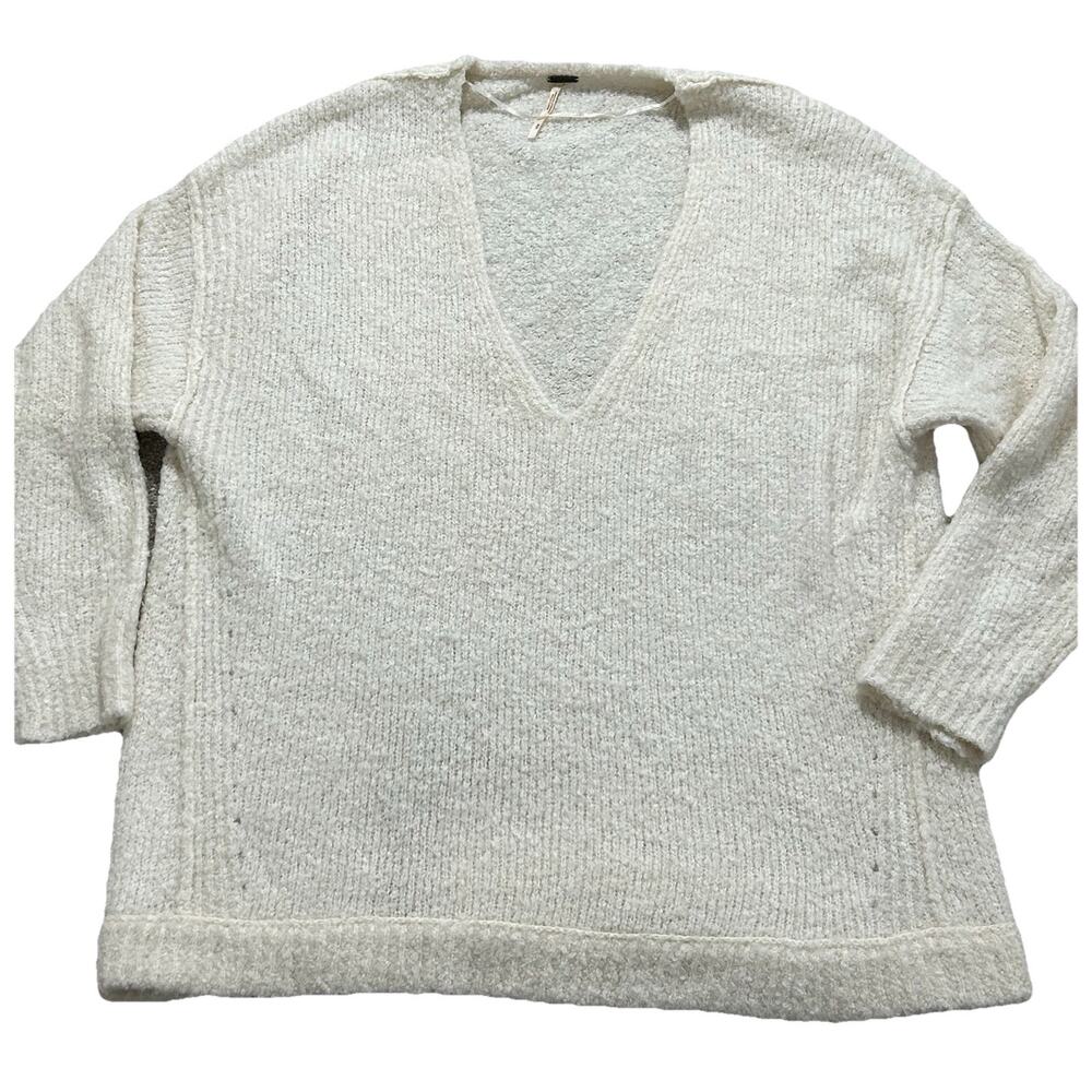 Free People Women's M Oversized Ivory Lofty V Neck‎ Sweater Alpaca